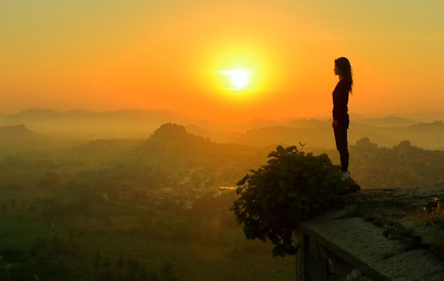 Sunset over scenic hill area