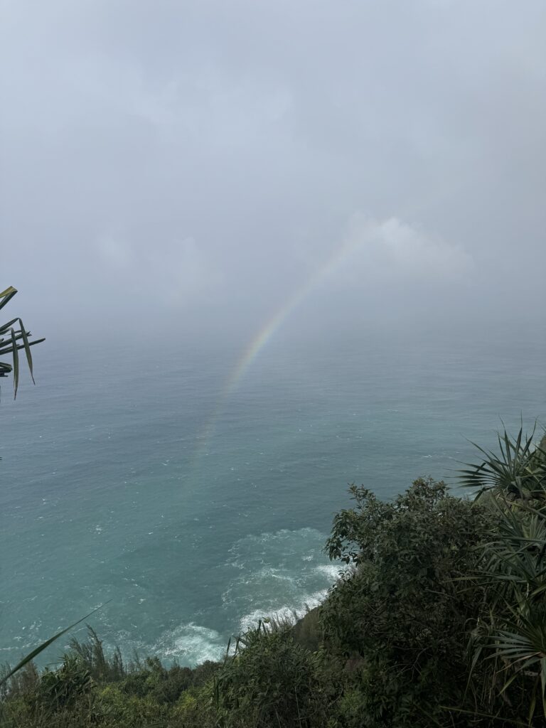 Beautiful Rainbow over the coast when backpacking. Be sure to prepare the proper hygiene products for women when going.