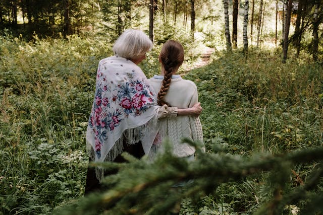 walking through spooky woods with grandma accountability partner