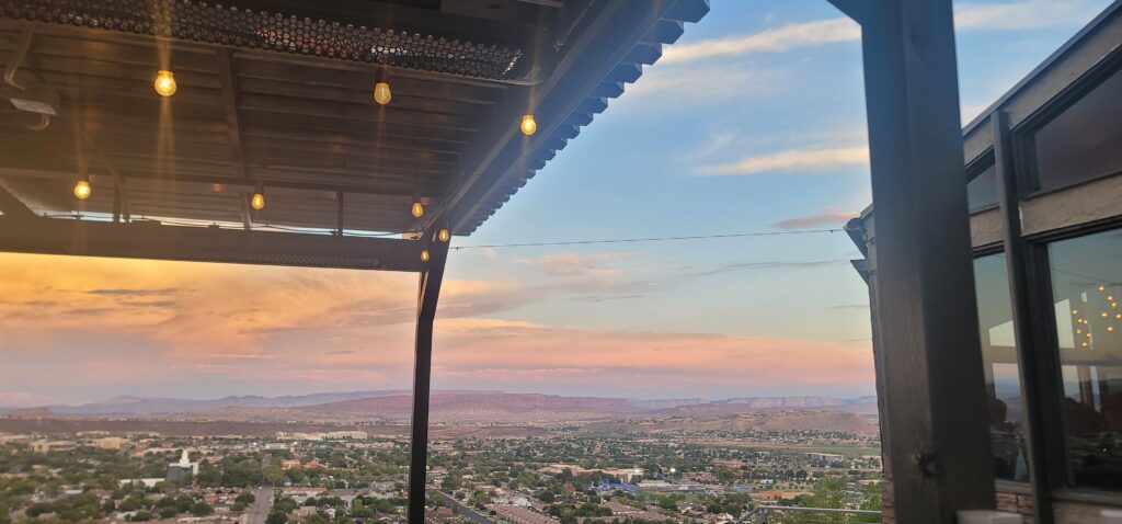 Patio view at sunset at Cliffside Restaurant