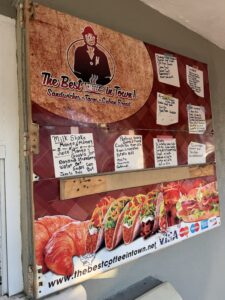 Food menu sign with Tacos